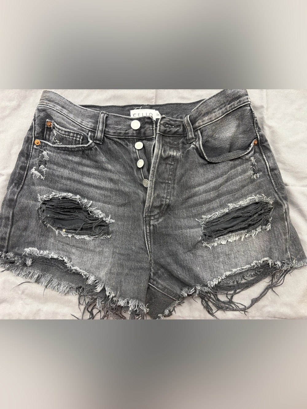 Cello Distressed Gray High-Rise Denim Shorts